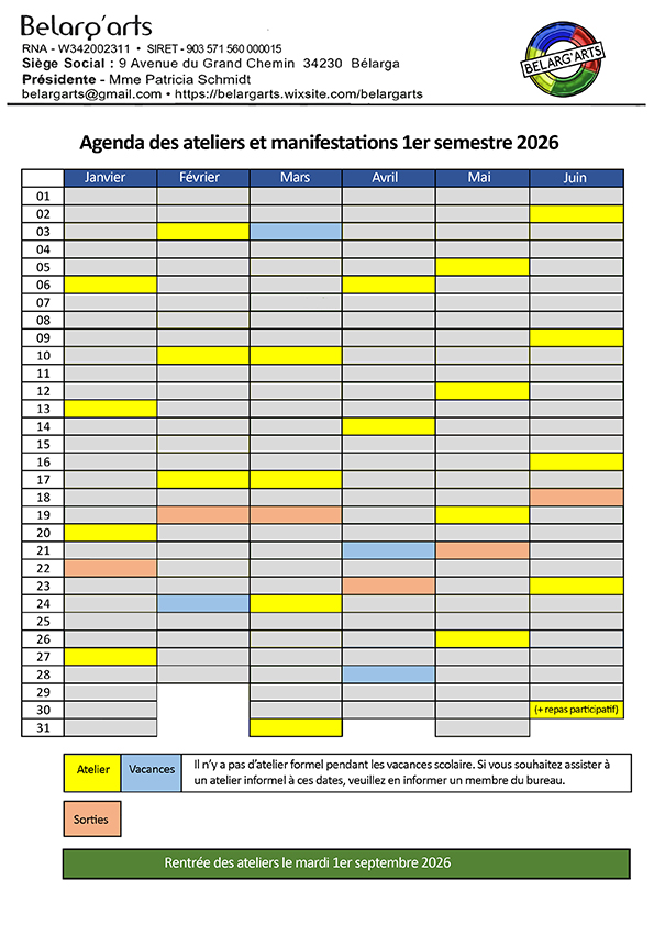 Agenda des Ateliers 1er semestre 2026